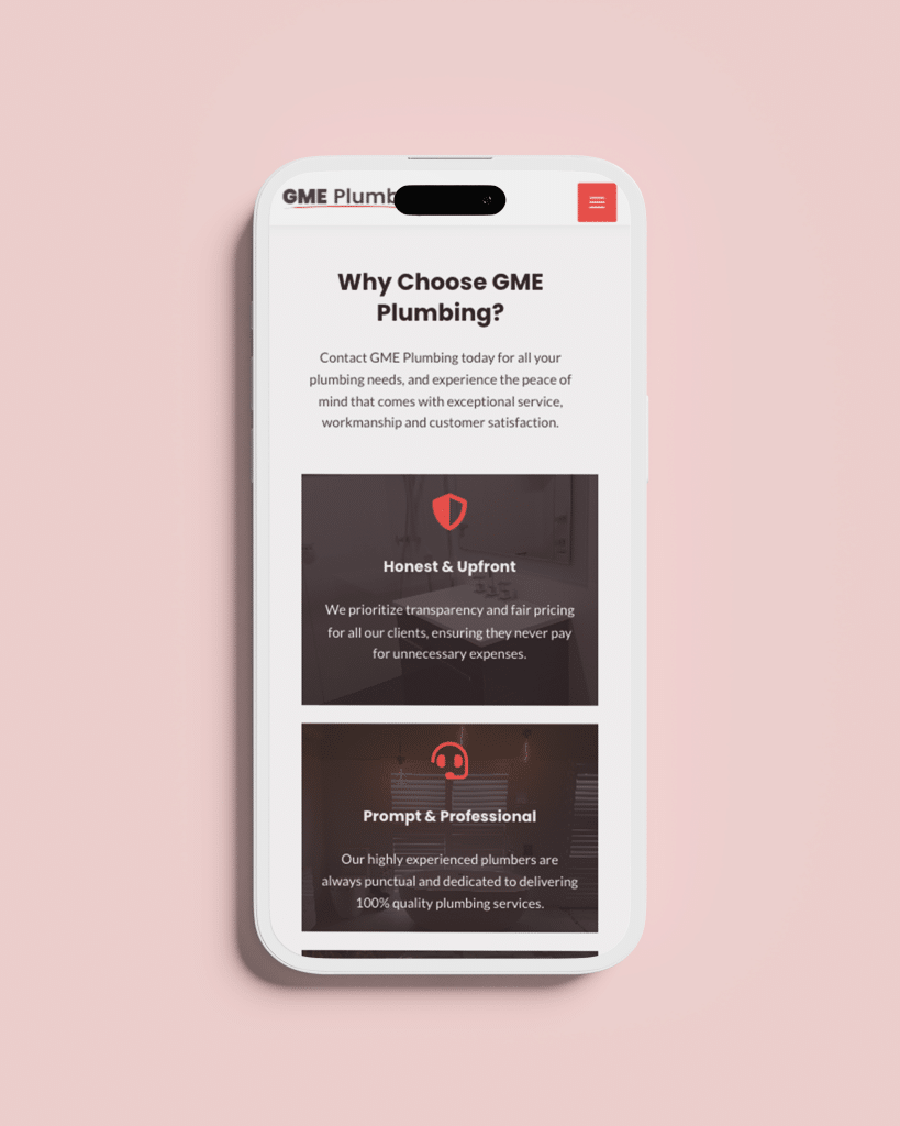 A mobile phone displaying the text "why choose gme funding" with web design elements.