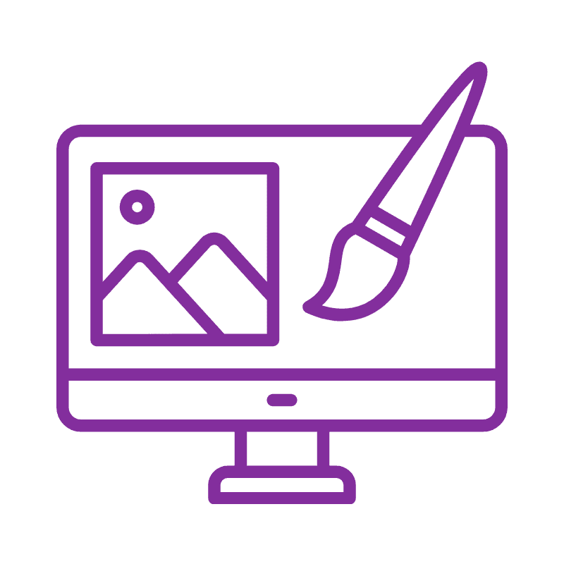 Image001 purple outline of a computer monitor with a paintbrush drawing on the screen.