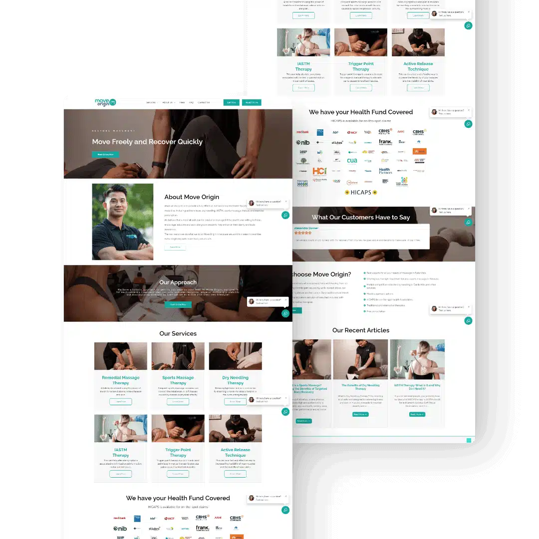 Preview of a physical therapy website showcasing sections such as services offered, client testimonials, health fund cov