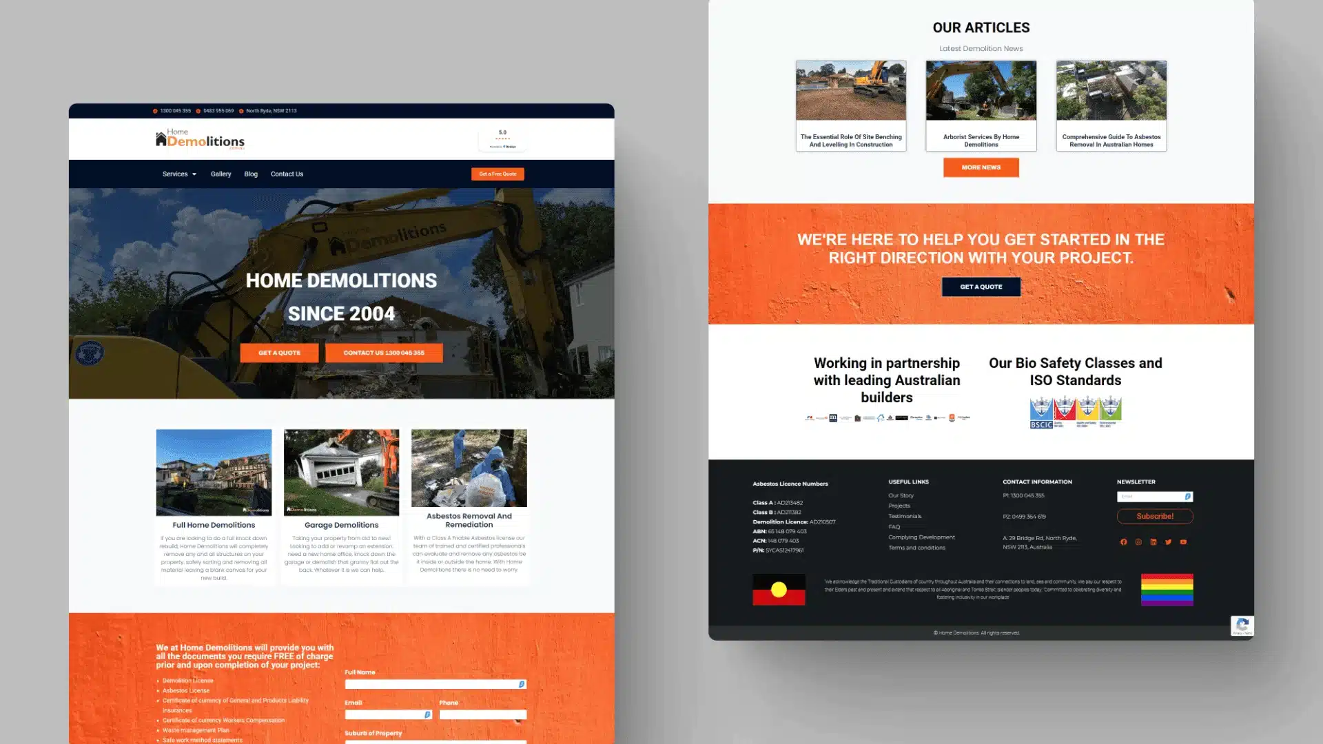 Split-screen image of website pages with the header