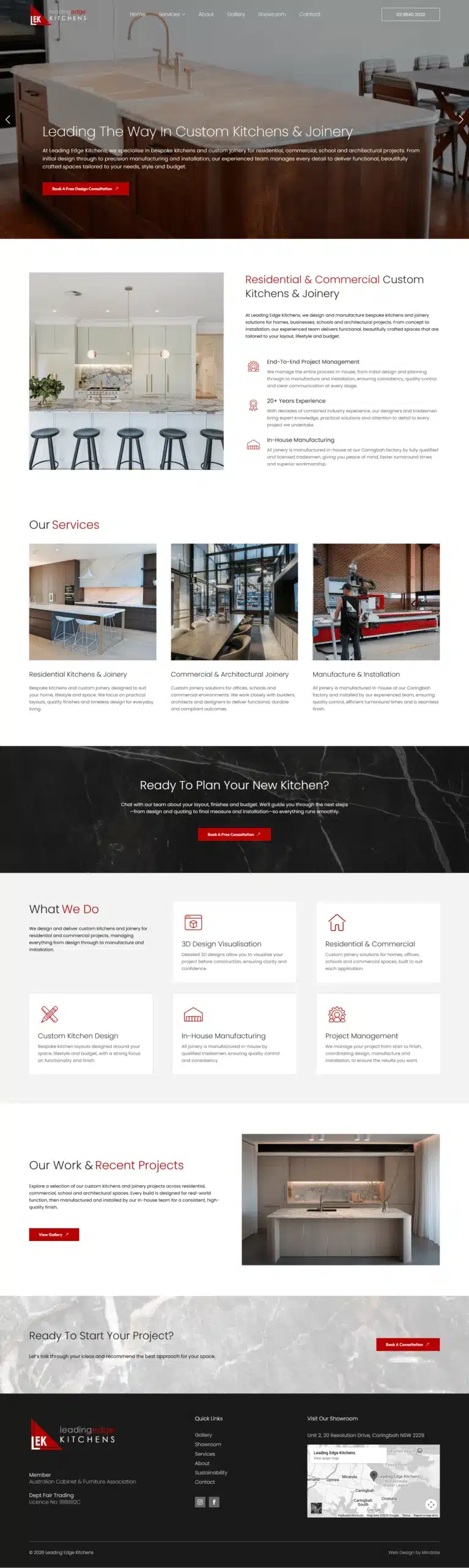 Leading Edge Kitchens website designed by MindSite
