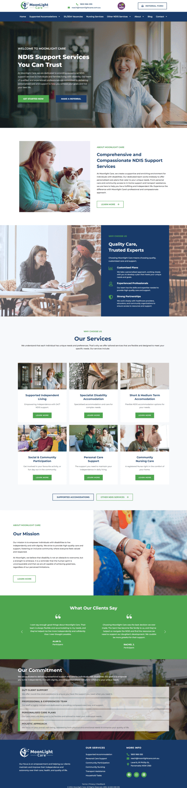 Moonlight Care website designed by MindSite