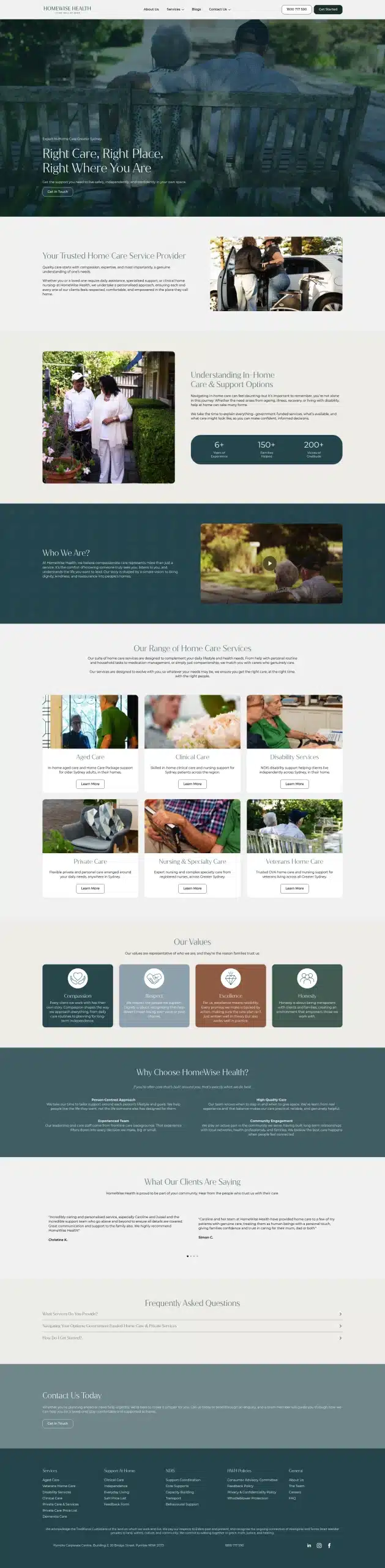 HomeWise Health website - redesign and management by MindSite