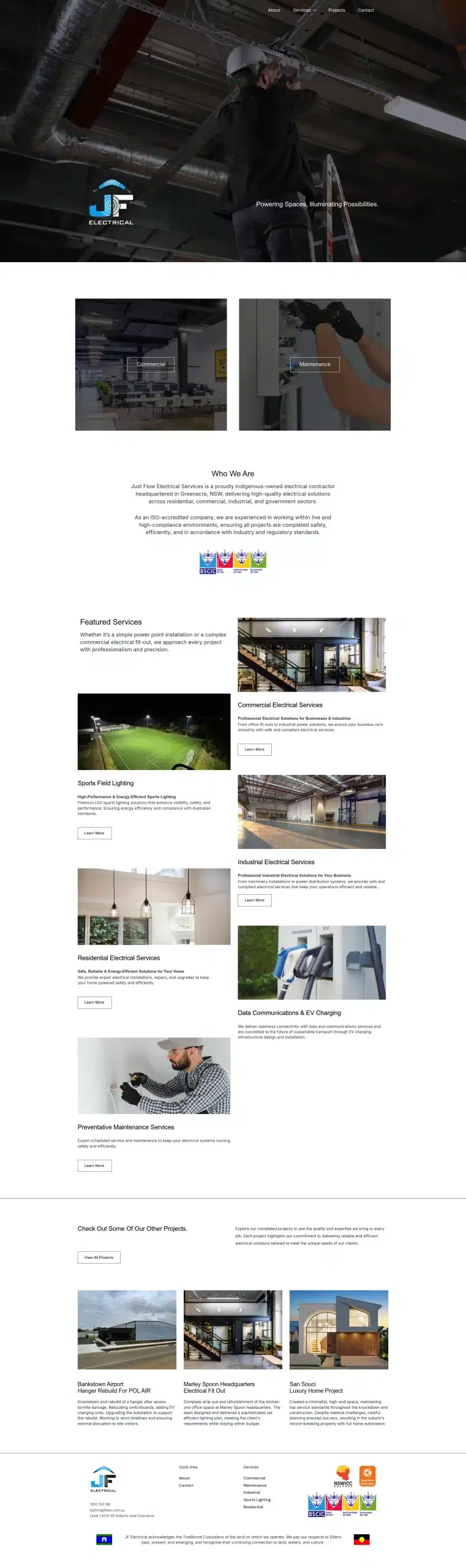 JF Electrical website - design and management by MindSite
