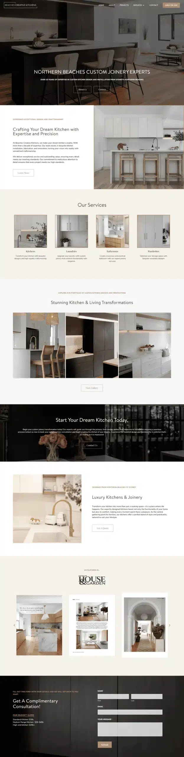 Beaches Creative Kitchens website designed by MindSite