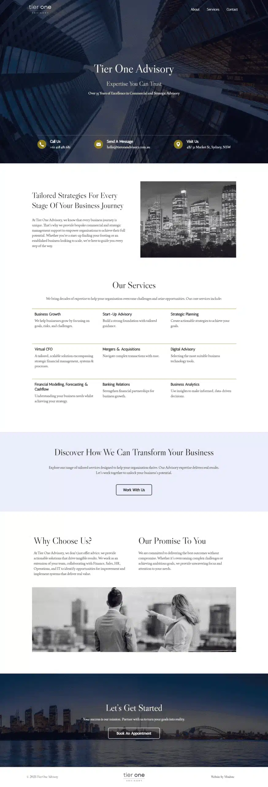 Tier One Advisory website designed by MindSite
