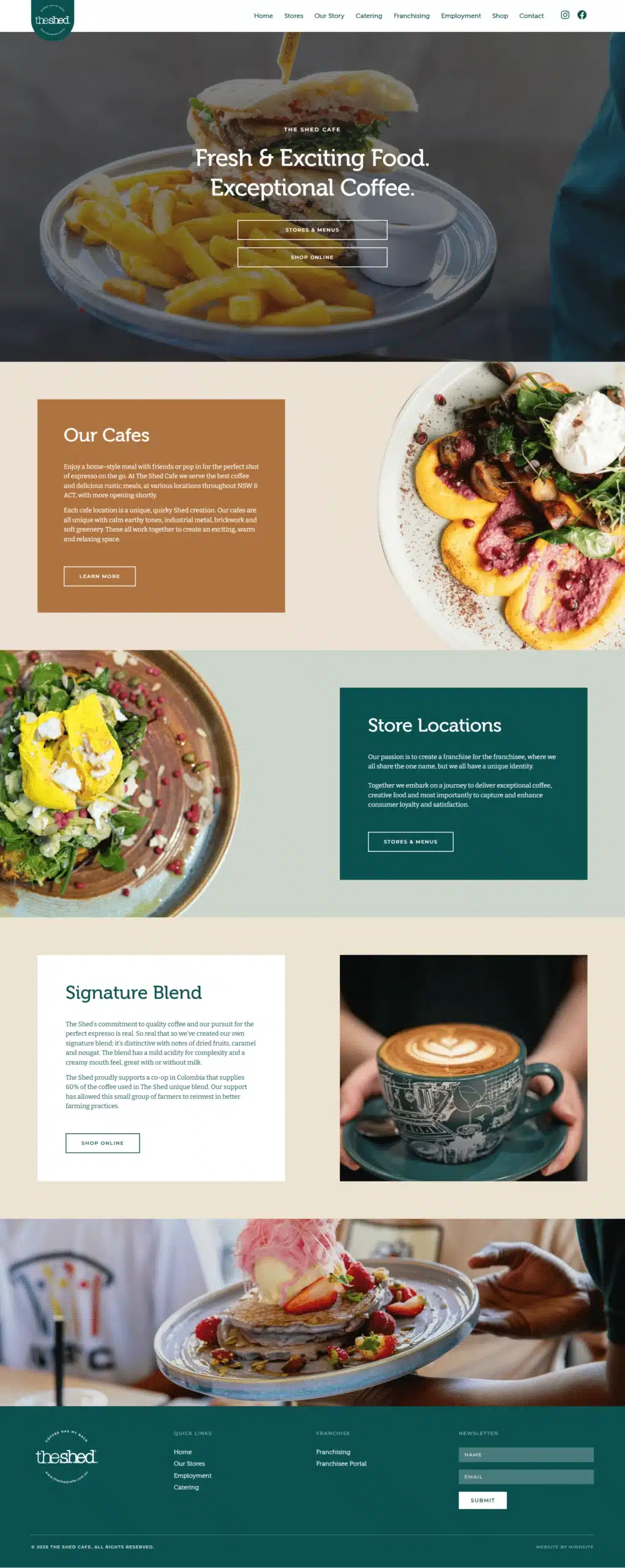 The Shed Cafe hospitality website designed by MindSite