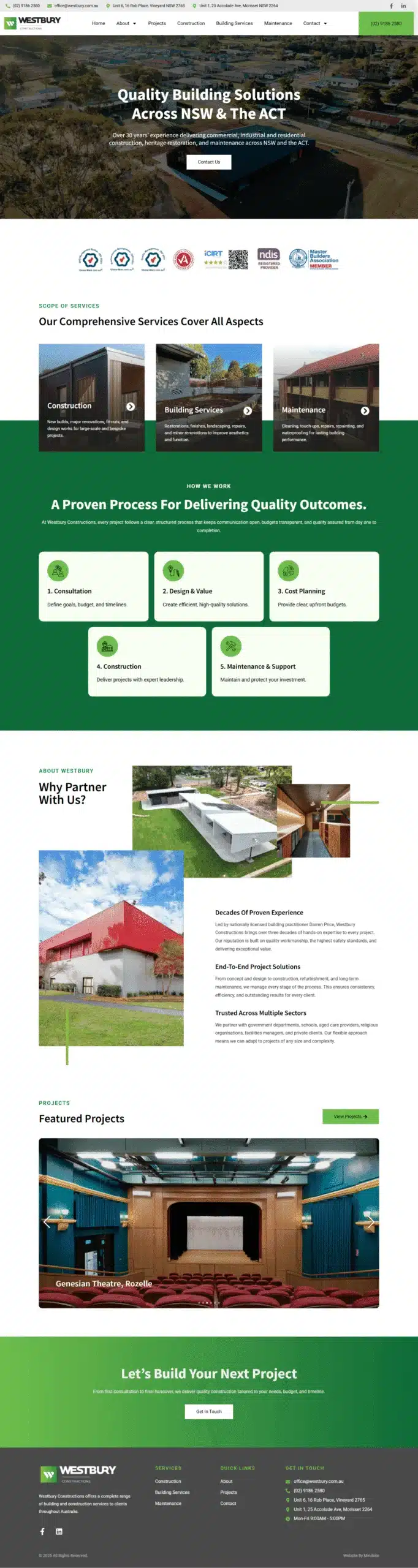 Westbury Constructions building and heritage restoration website designed by MindSite